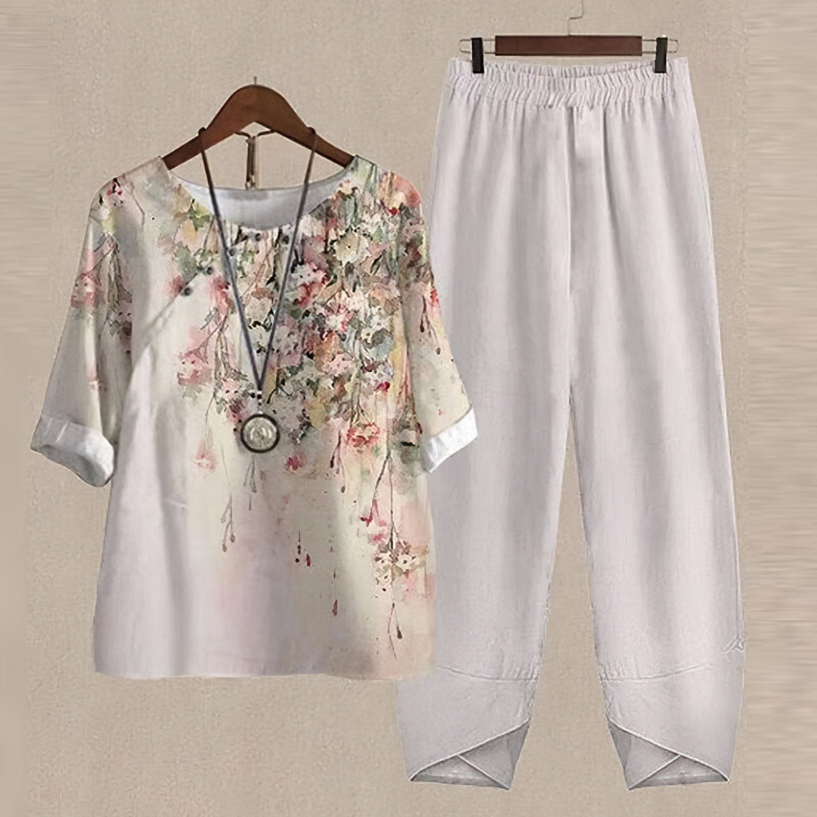 Grau Vintage Blumen Zweiteiliges Set - Kyra
