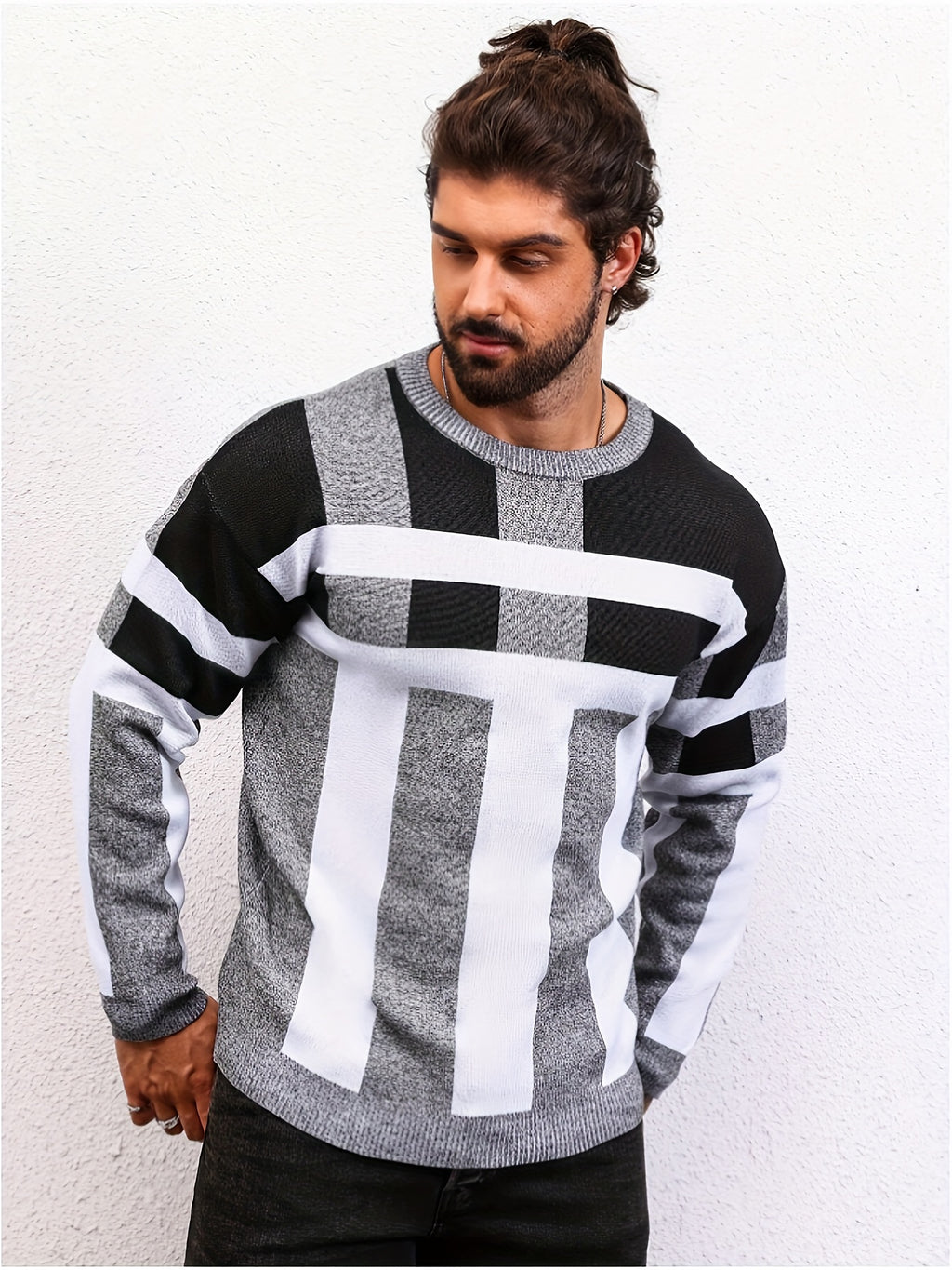Grauer Jacquard-Pullover für Herren - Tom