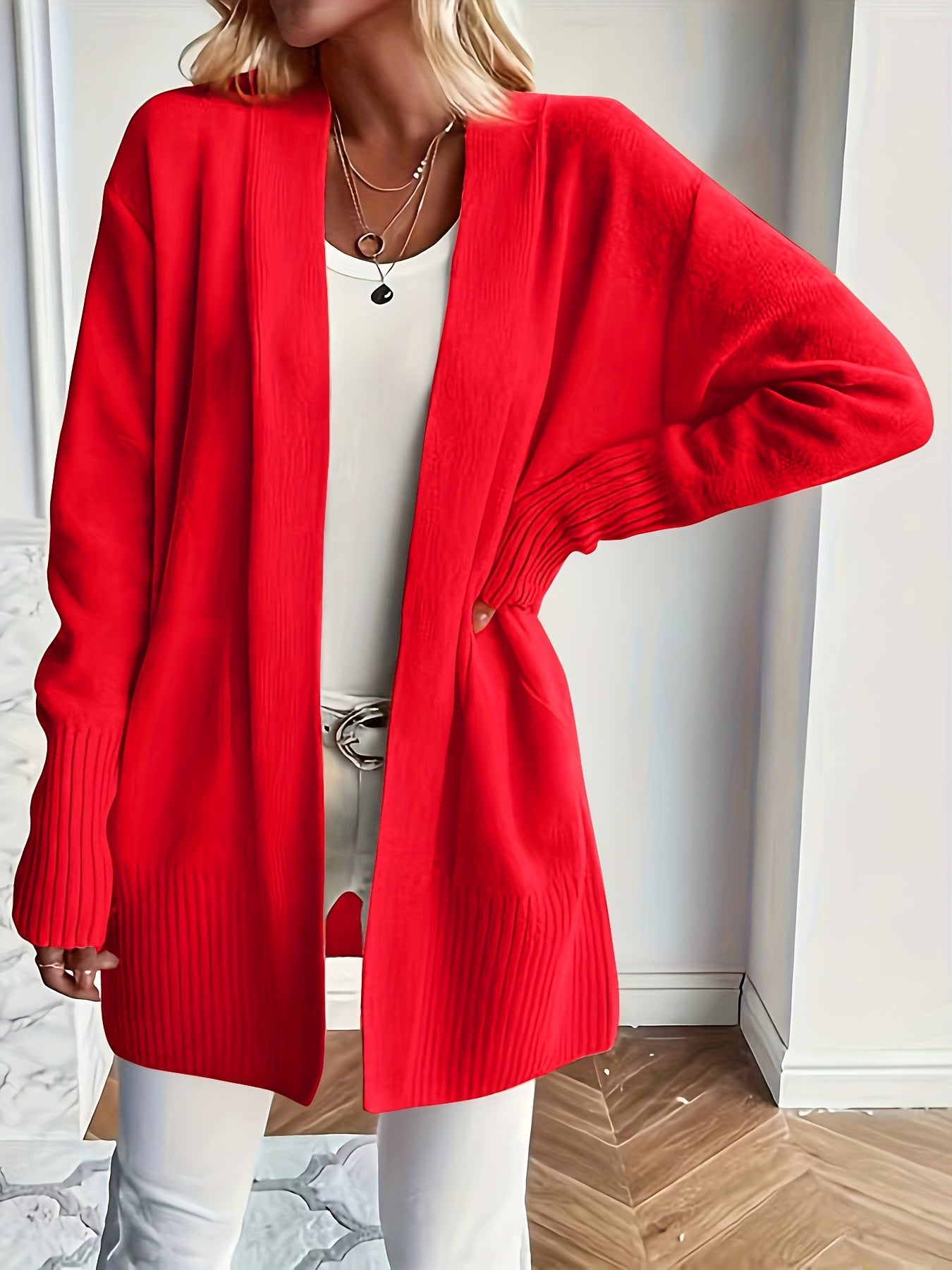 Offene Strickjacke in Rot-Orange - Mia