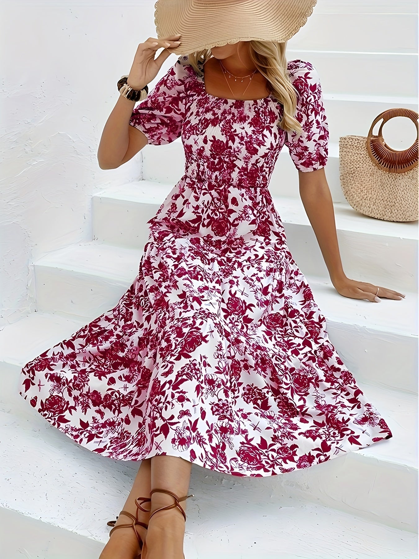 Himmelblaues Blumenkleid - Sophia