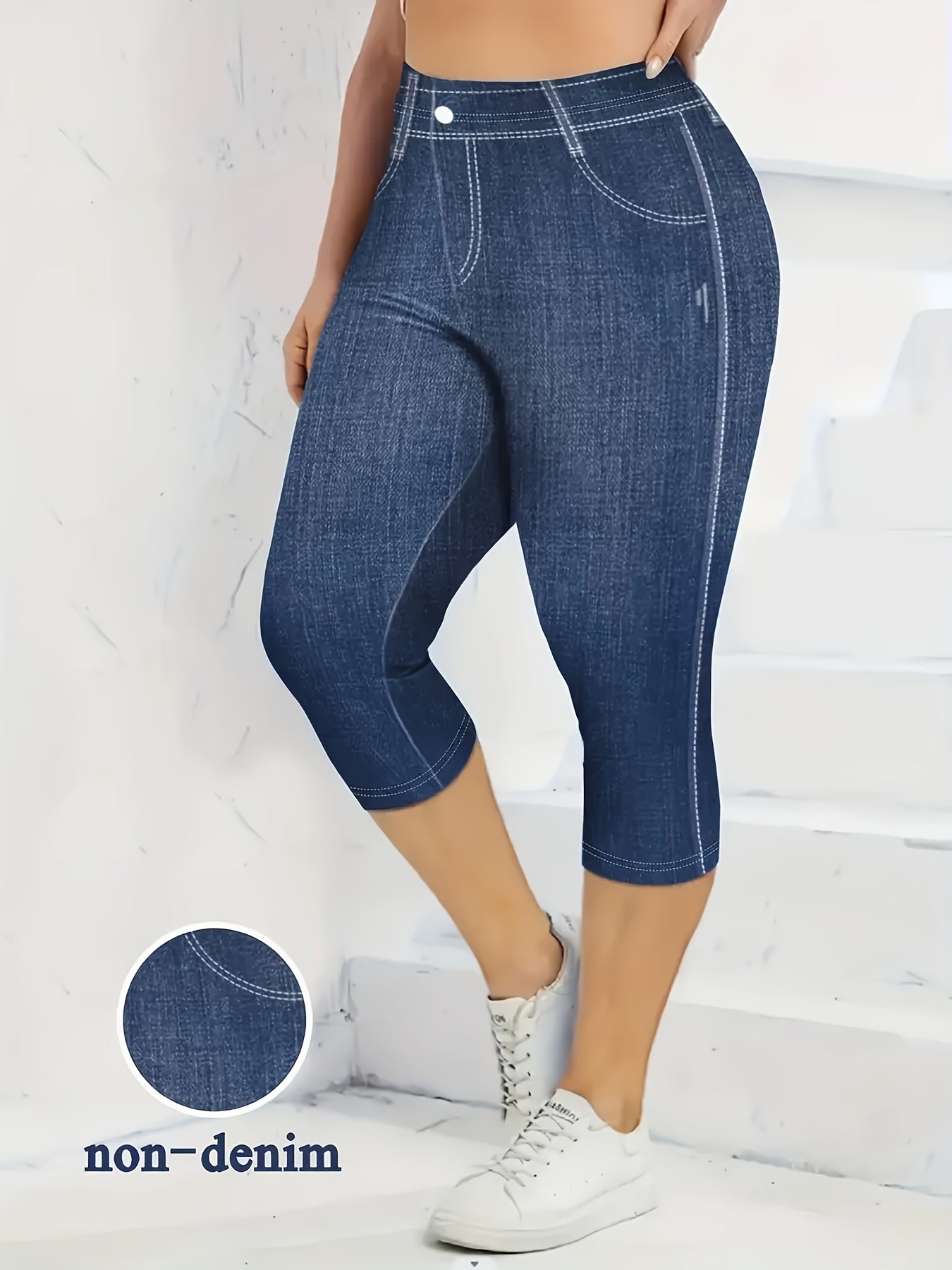 Marineblaue Capri-Leggings in Denim-Optik - Ella