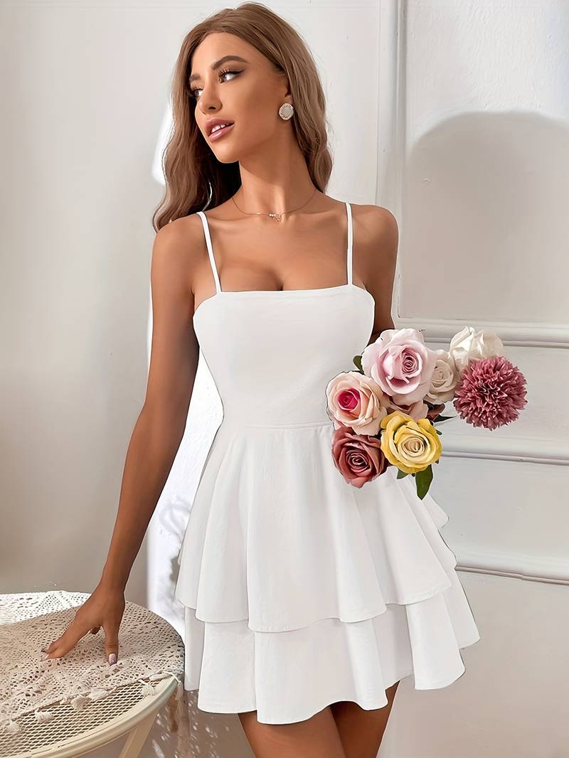 Isabella - Weiße Cami-Kleid mit Schleifenverzierung und Lagen