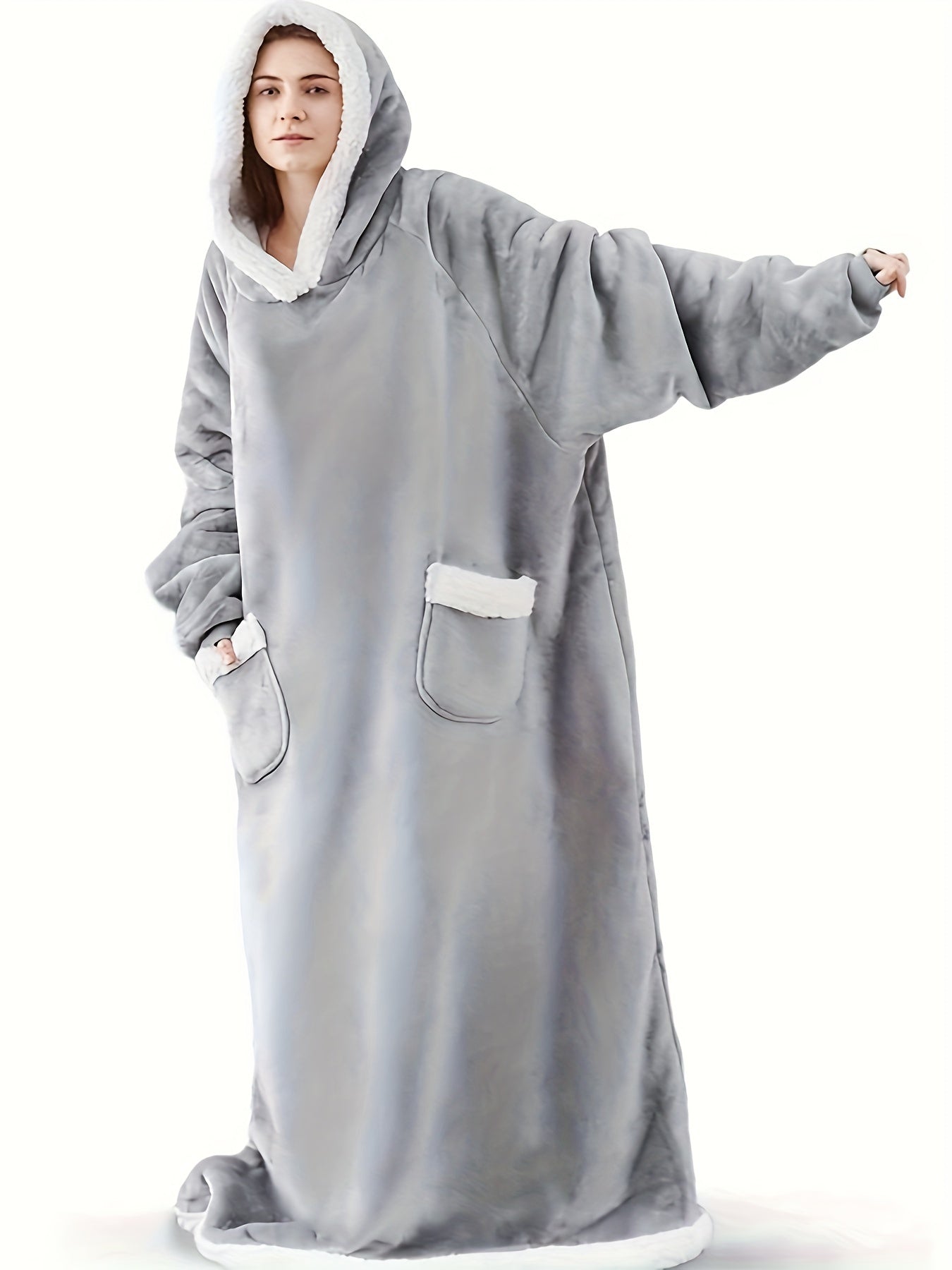 Marineblaue Plus-Size-Flanell-Bademantel - Sofie