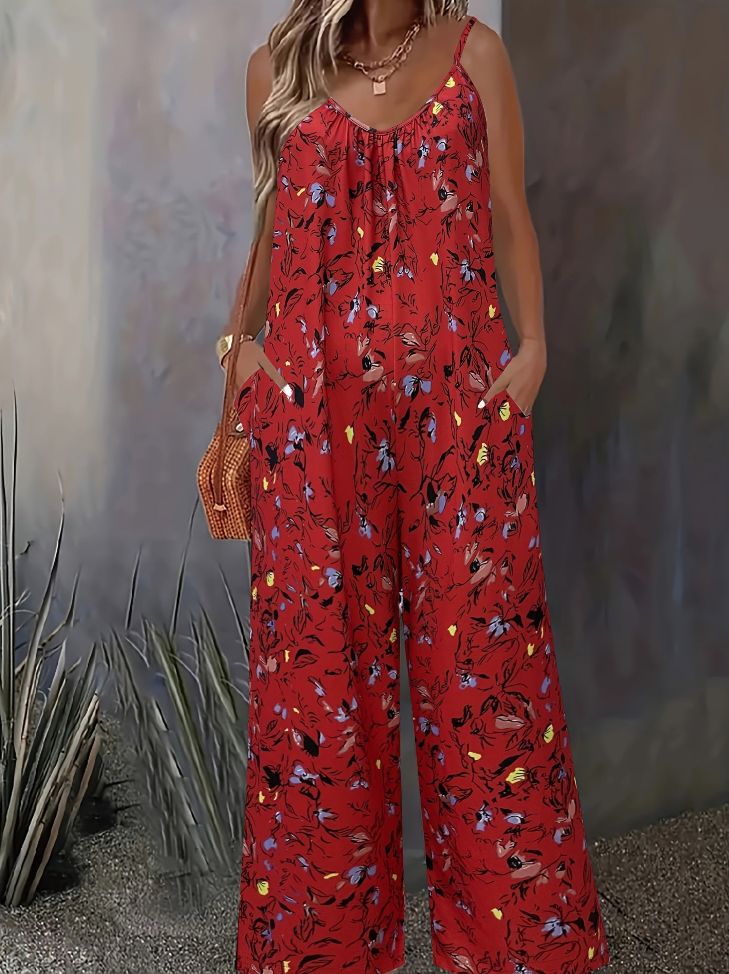 Beiger Floraler Cami-Jumpsuit - Alina