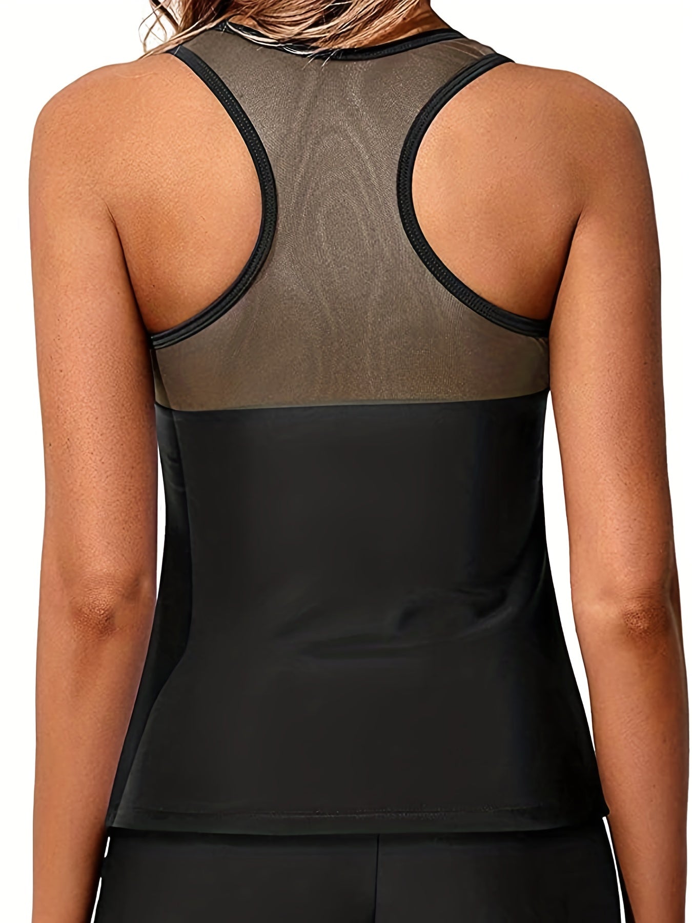 Ella | Schwarzes Tankini-Set mit Kontrast-Mesh und Figurbetonter Passform