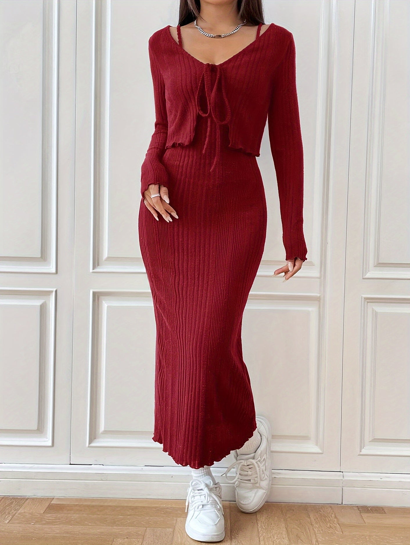 Rotes Strickkleid-Set - Livia