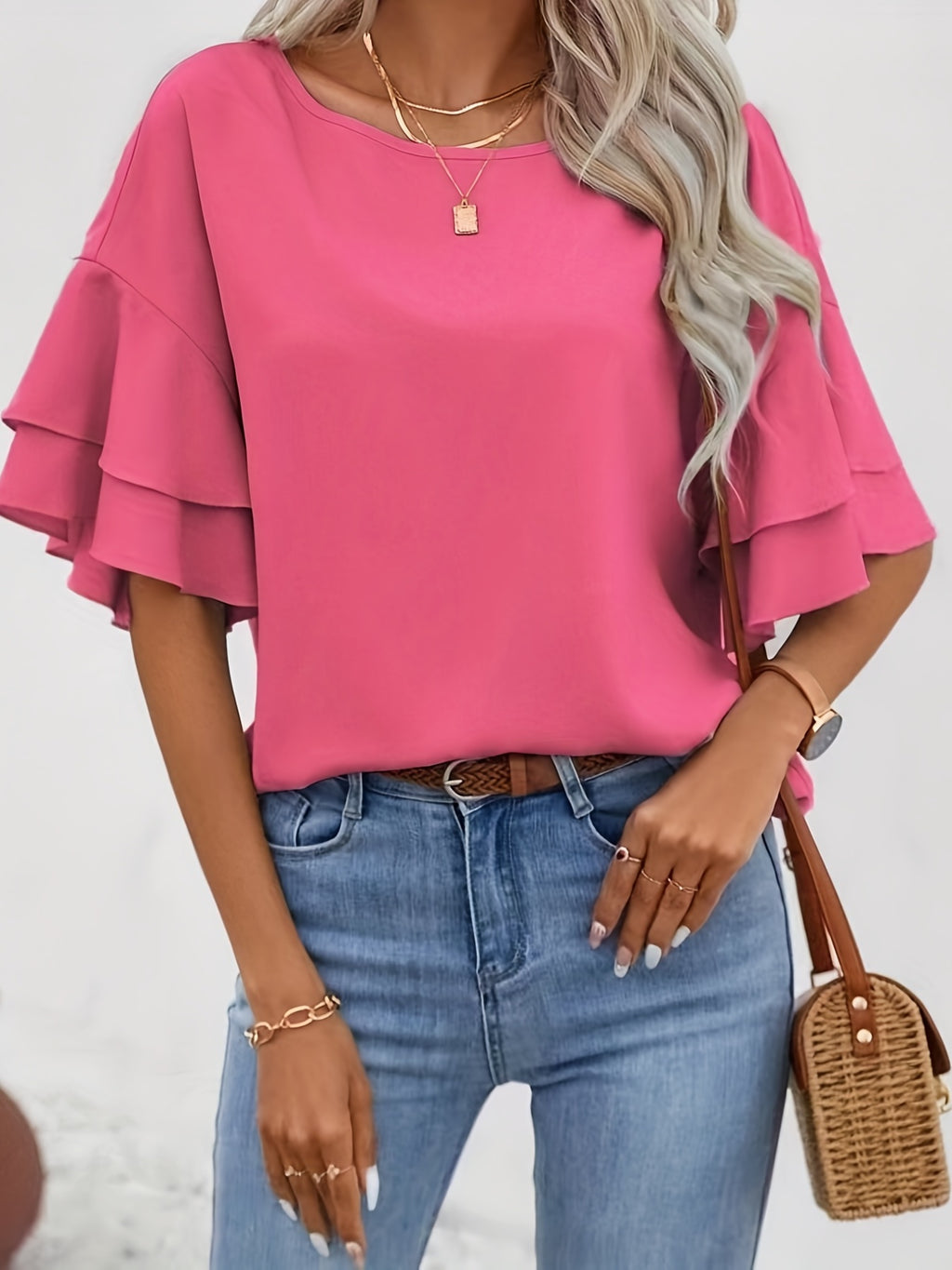 Rosafarbene Bluse mit Glockenärmeln - Mia