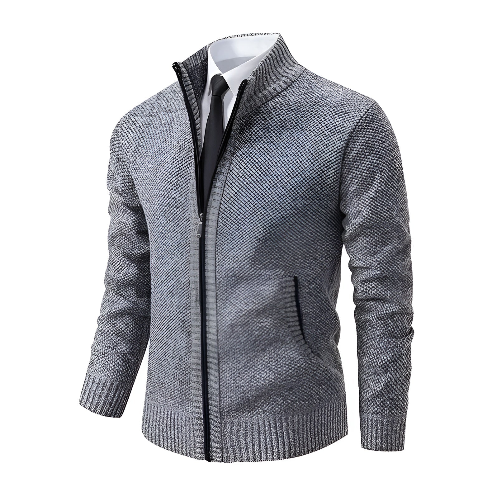 Klassischer Zip-Pullover Hellgrau - Max