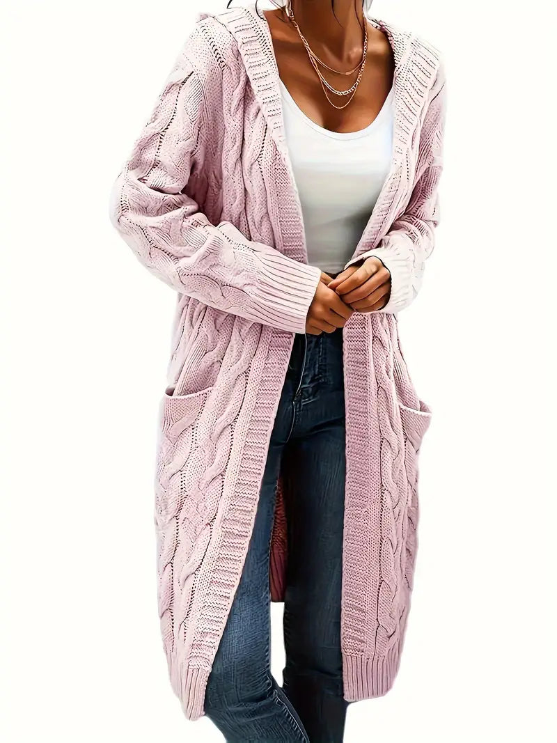 Schwarze Strick-Kapuzenjacke mit Zopfmuster – Nora
