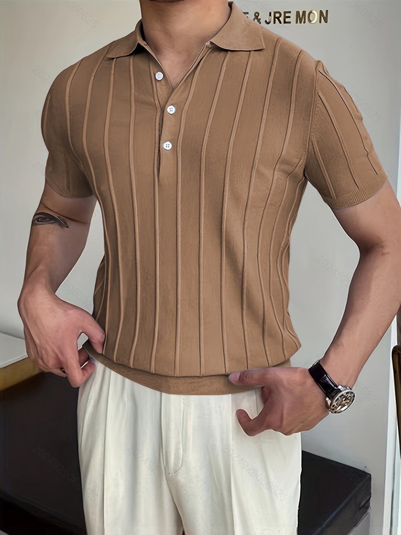 Hellblauer Gestreifter V-Ausschnitt Pullover - Sven