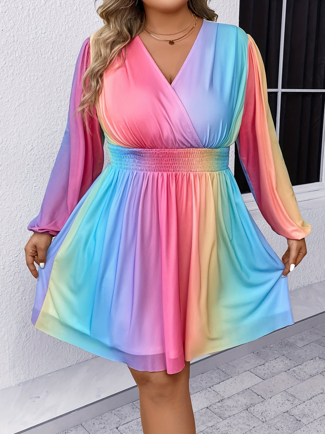 Rosa Plus Size Regenbogenkleid - Lina