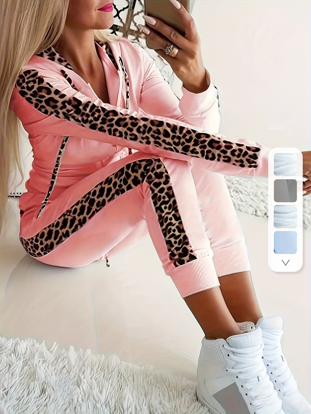 Blau Gepunktetes Leopardenprint Set - Lara
