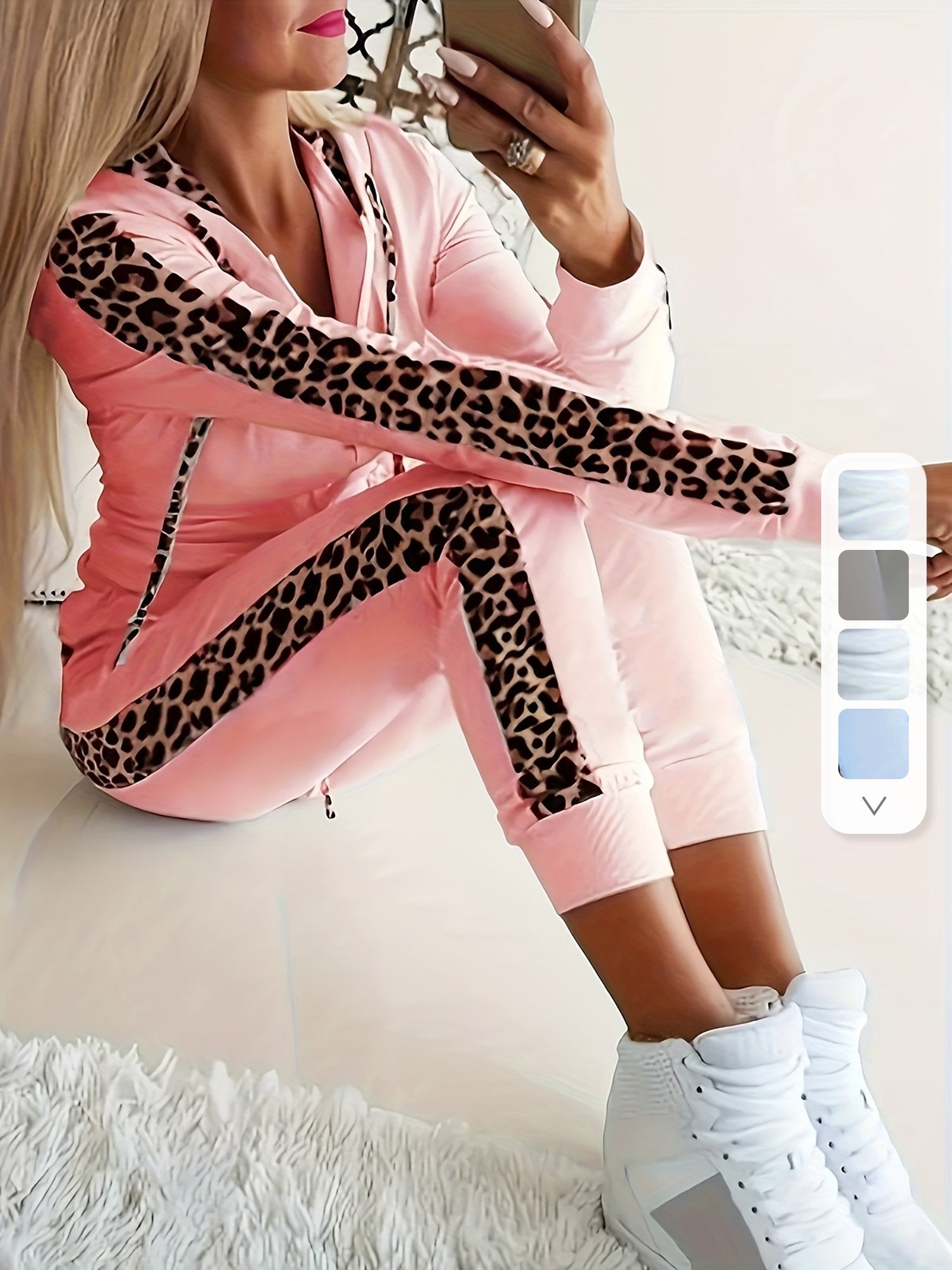 Blau Gepunktetes Leopardenprint Set - Lara