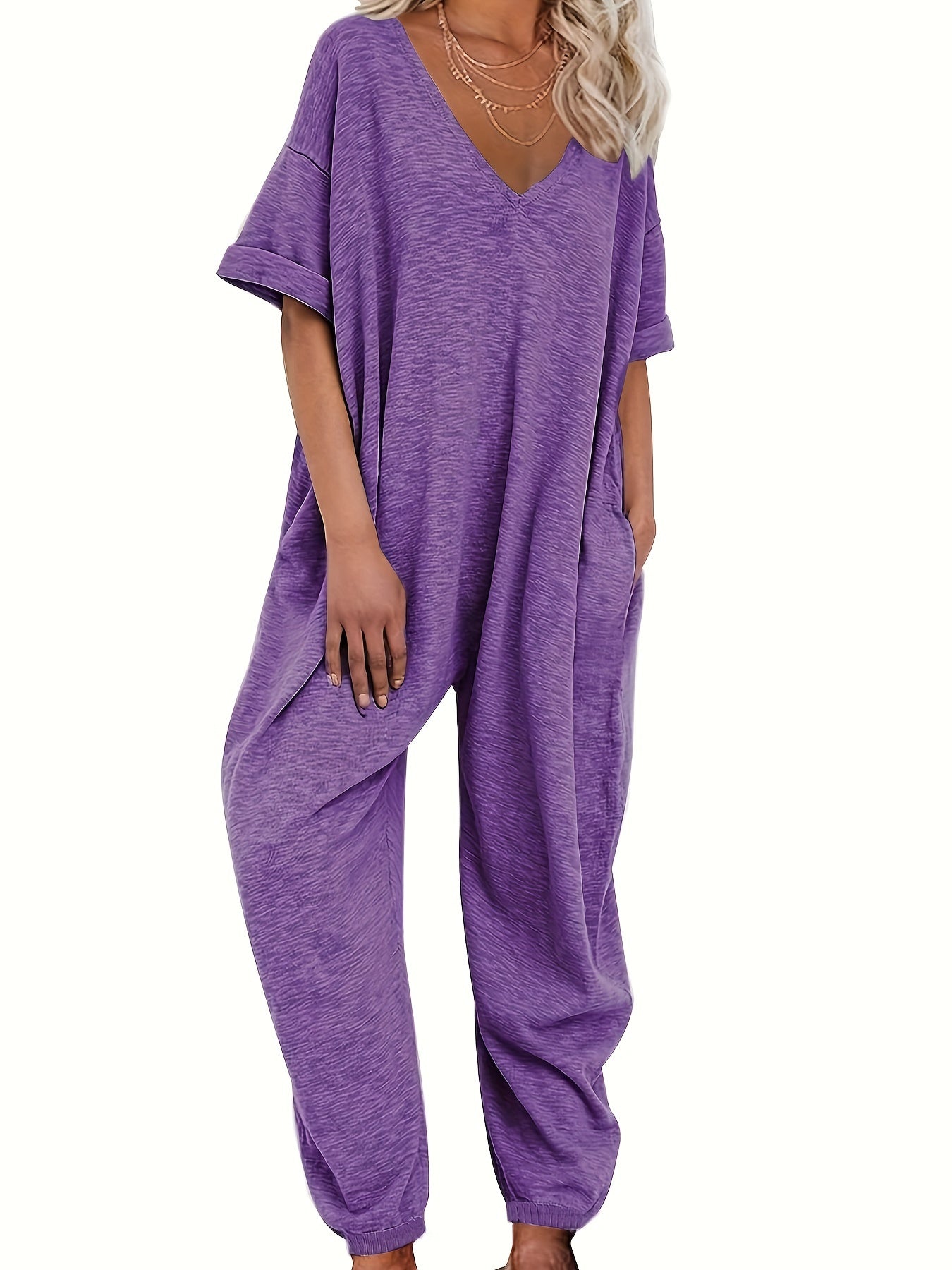 Rosa V-Ausschnitt Jumpsuit - Lena