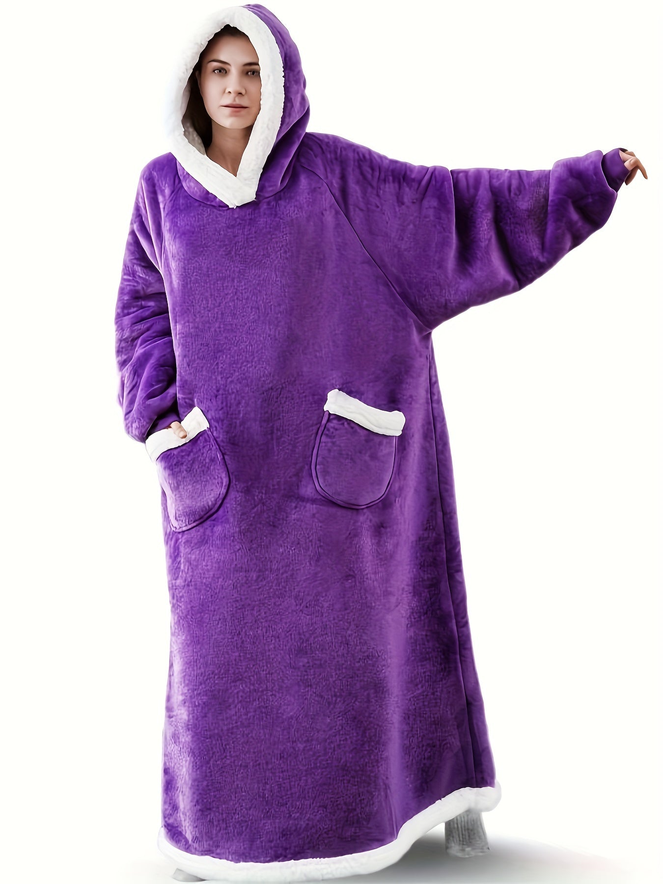 Marineblaue Plus-Size-Flanell-Bademantel - Sofie