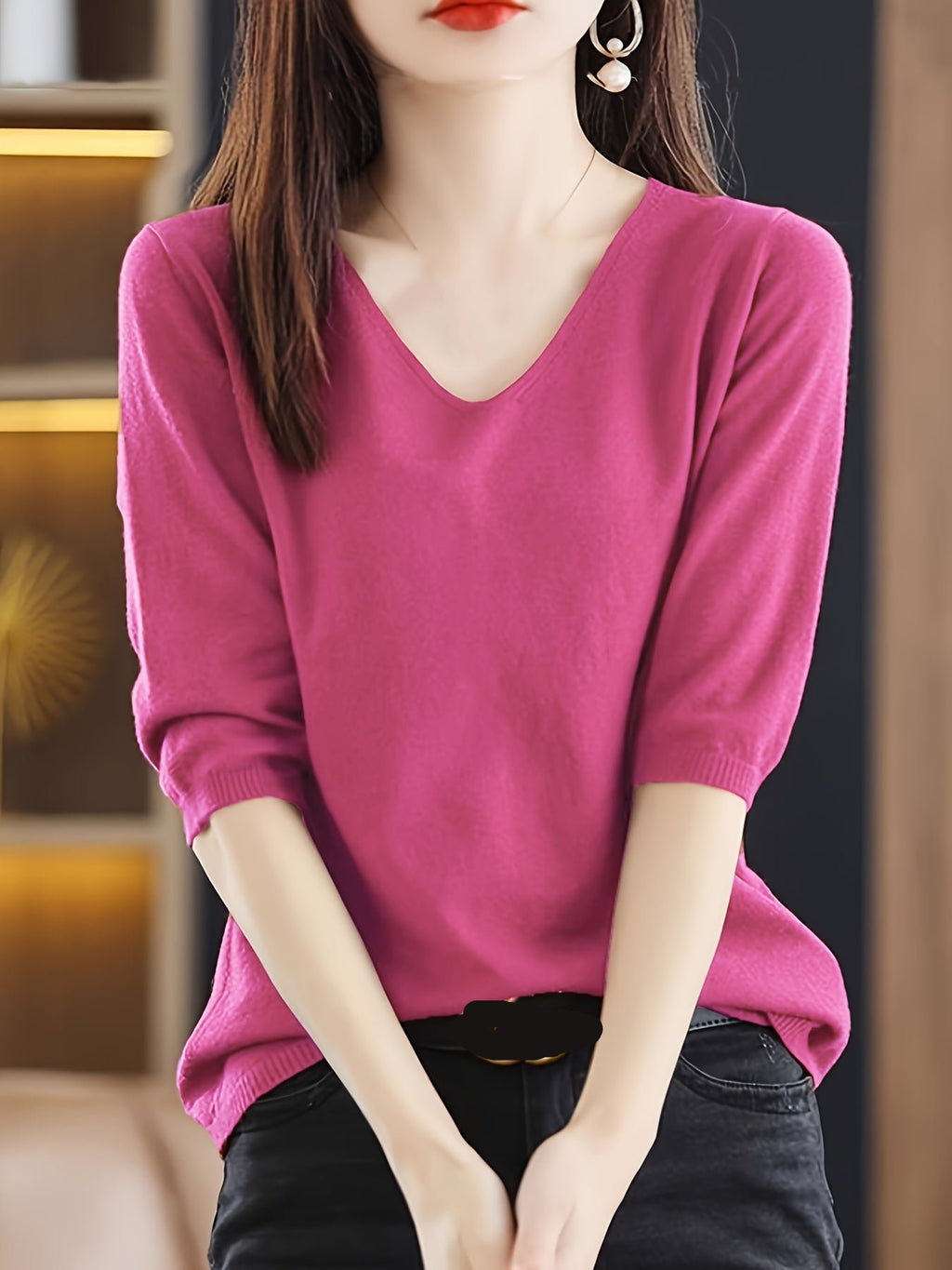 Roter V-Ausschnitt Strickpullover - Emma