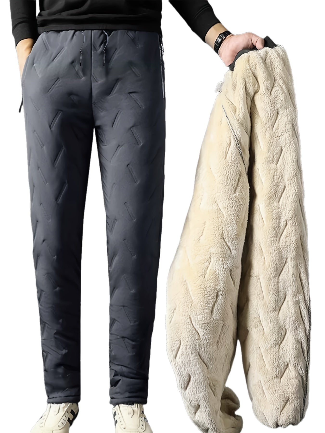 Schwarze Thermo-Fleece-Hose mit Kordelzug - Erik