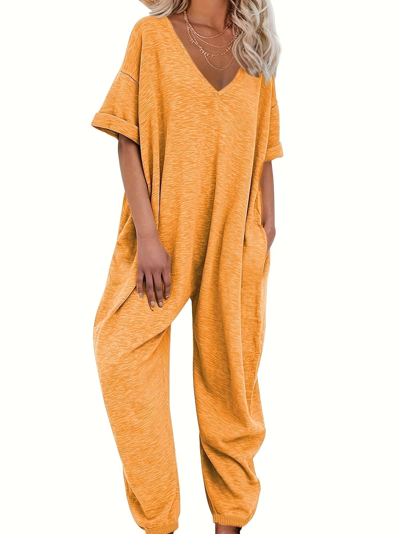 Rosa V-Ausschnitt Jumpsuit - Lena