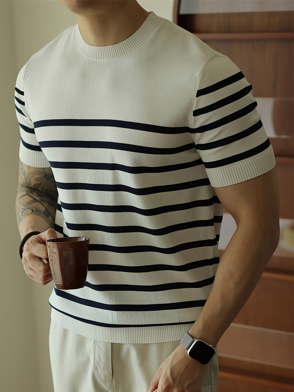 Weißer Gestreifter Strickpullover - Lars