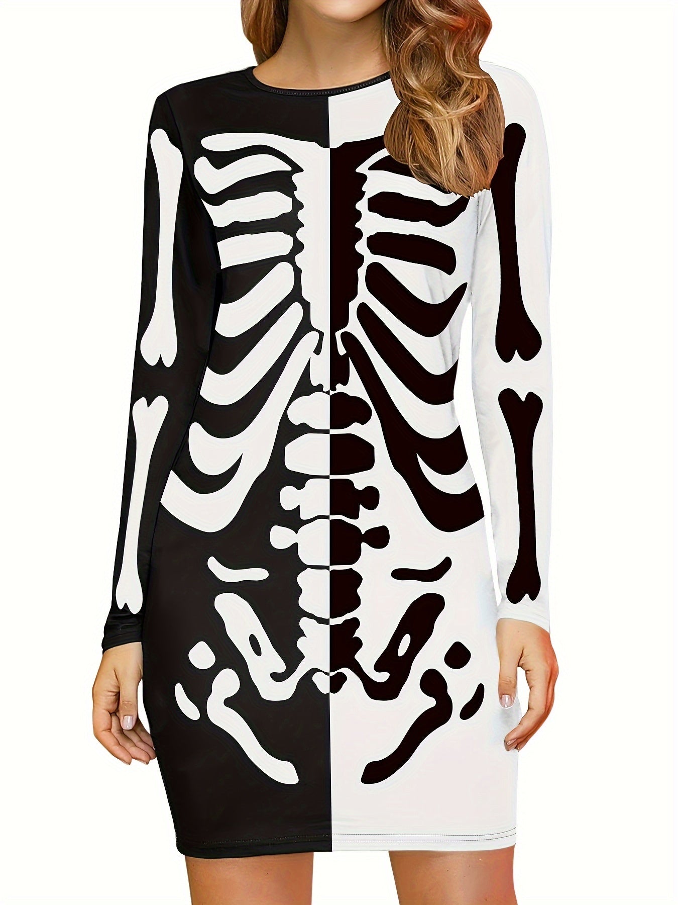 Schwarzes Halloween-Skelett-Kleid - Luna