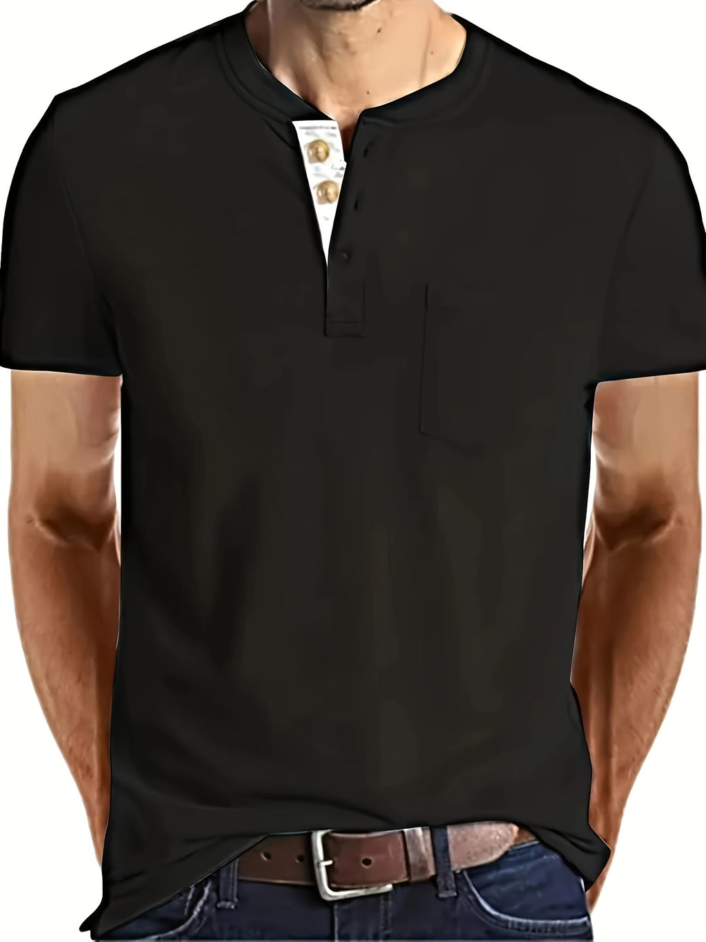 Schwarzes Henley-T-Shirt - Tim