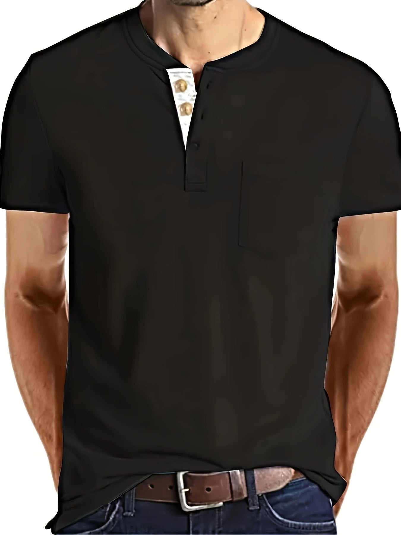 Schwarzes Henley-T-Shirt - Tim