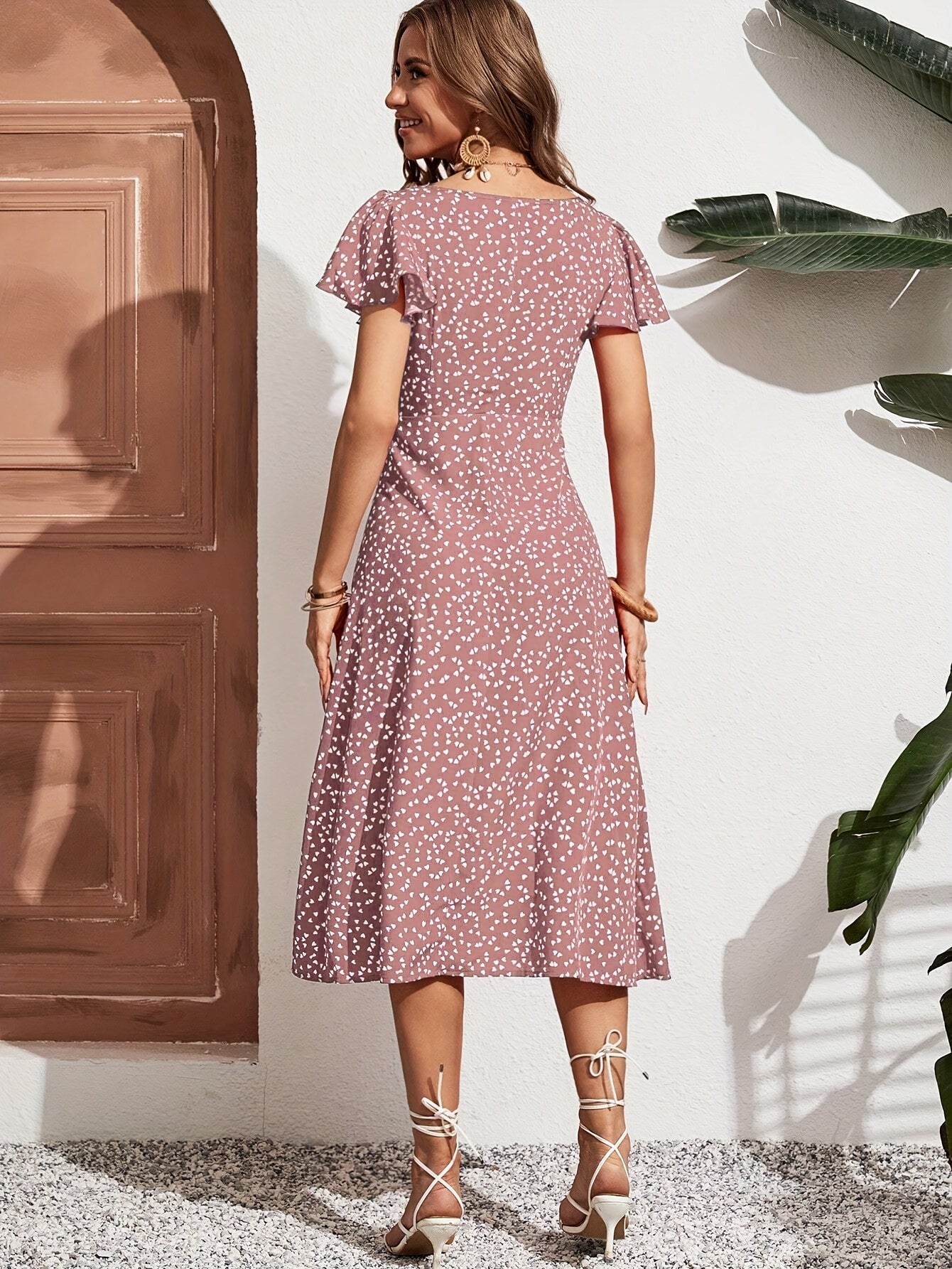 Rosa Herzchen-Kleid mit Knopfleiste - Lina