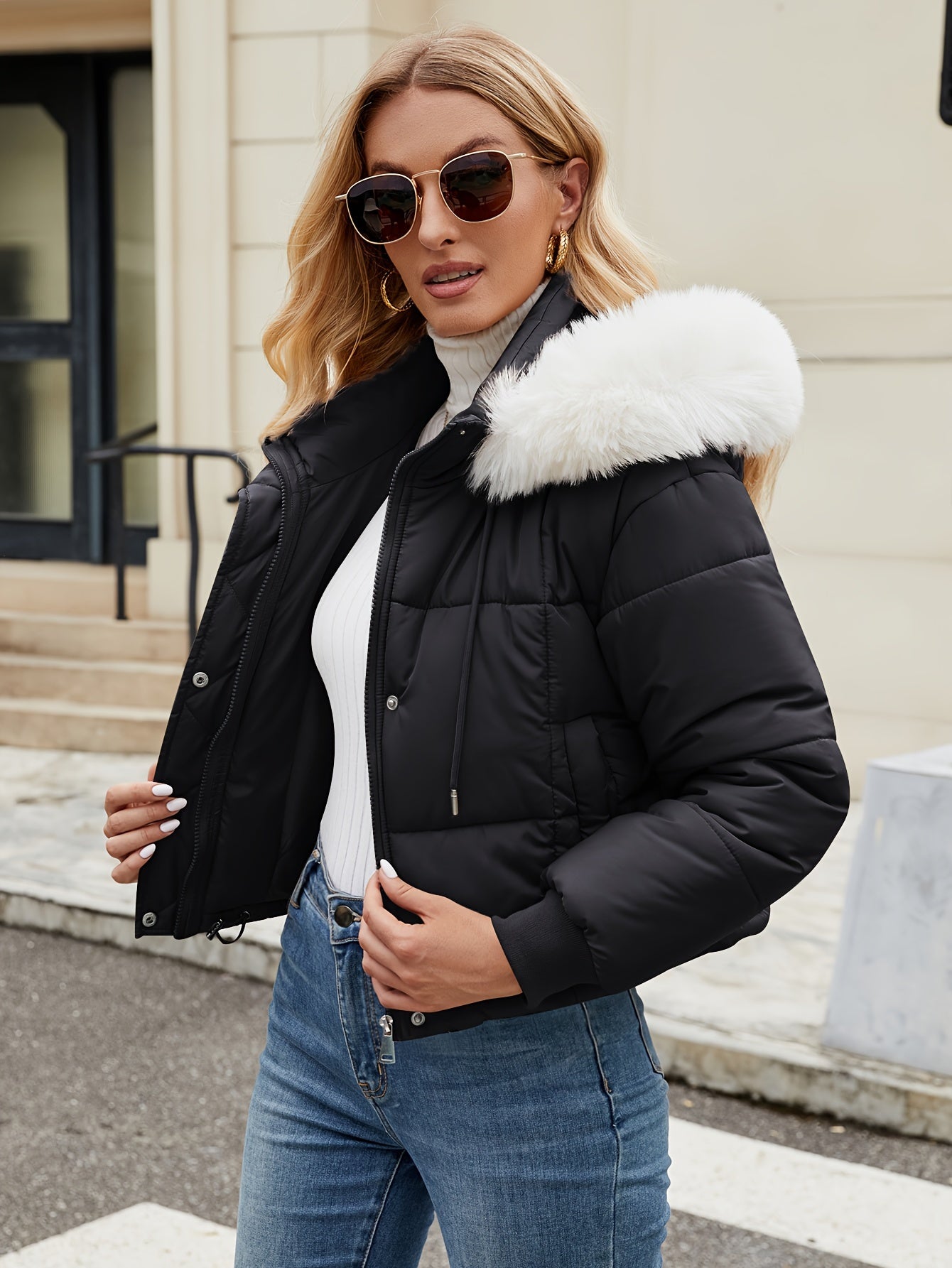 Schwarze Kurzpufferjacke - Eva