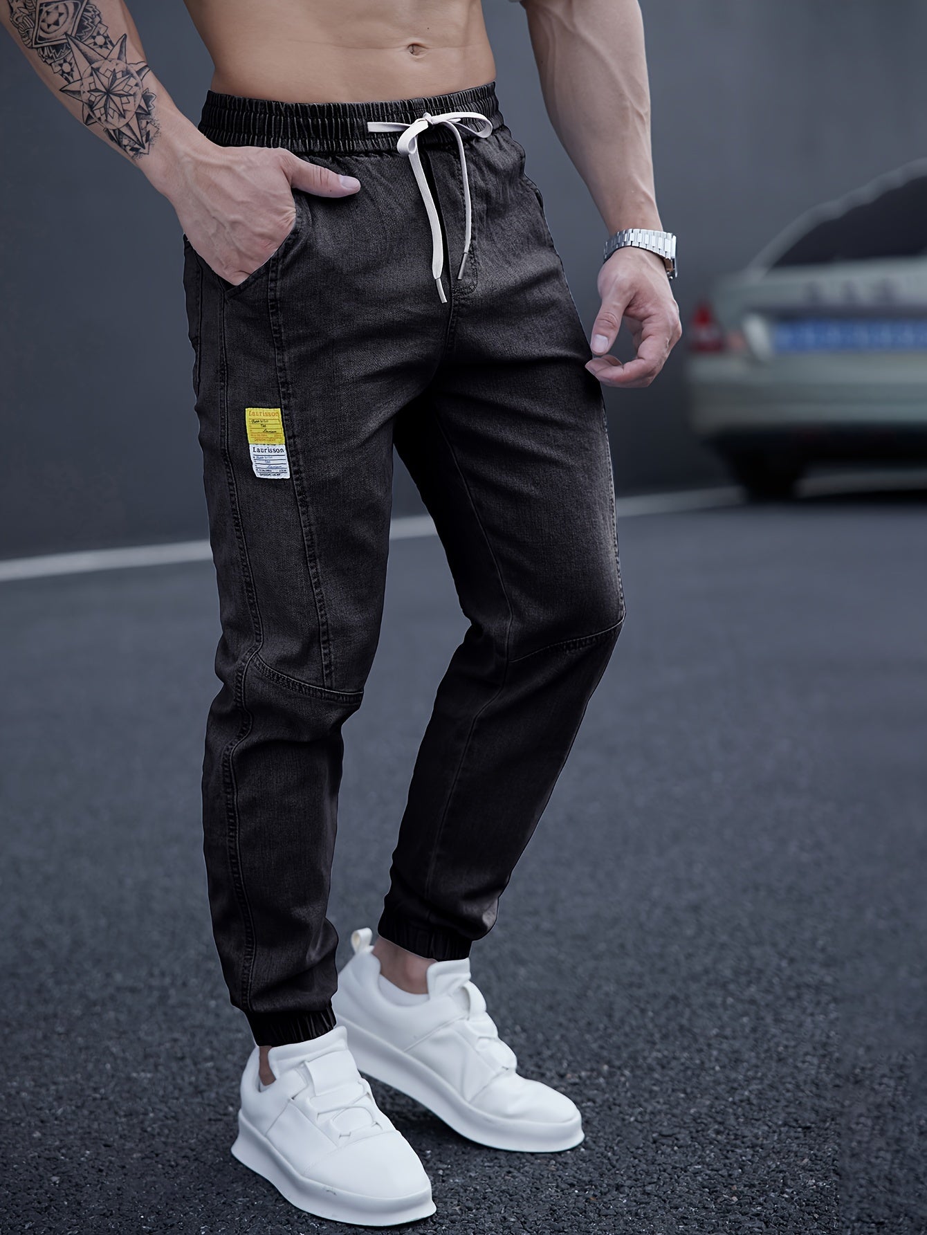 Schwarze Jogger-Jeans mit Kordelzug - Leo