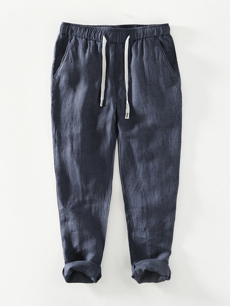 Khaki Leinenhose mit Kordelzug - Noah
