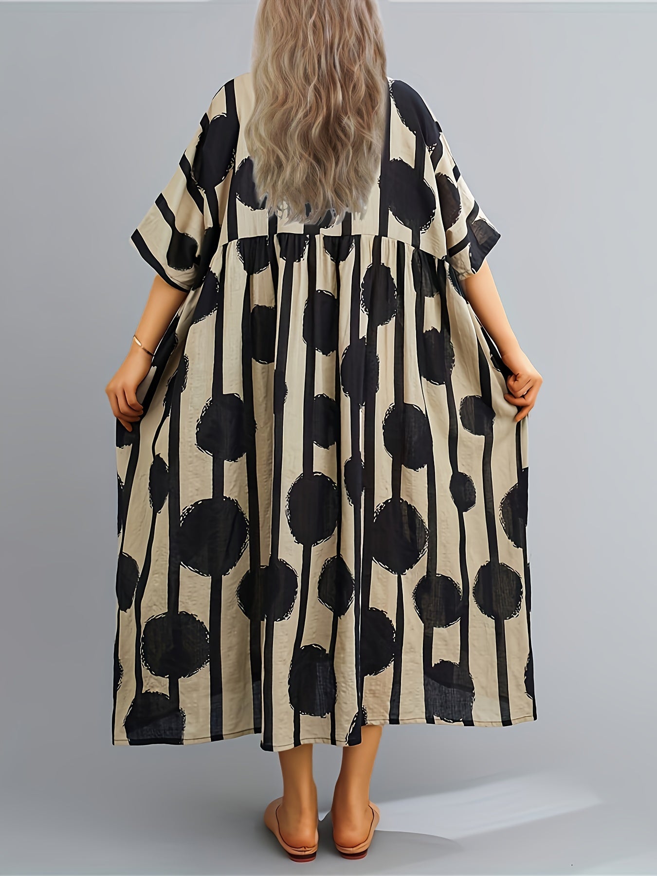 Rotes Pünktchen- und Streifenmuster-Kleid - Anna