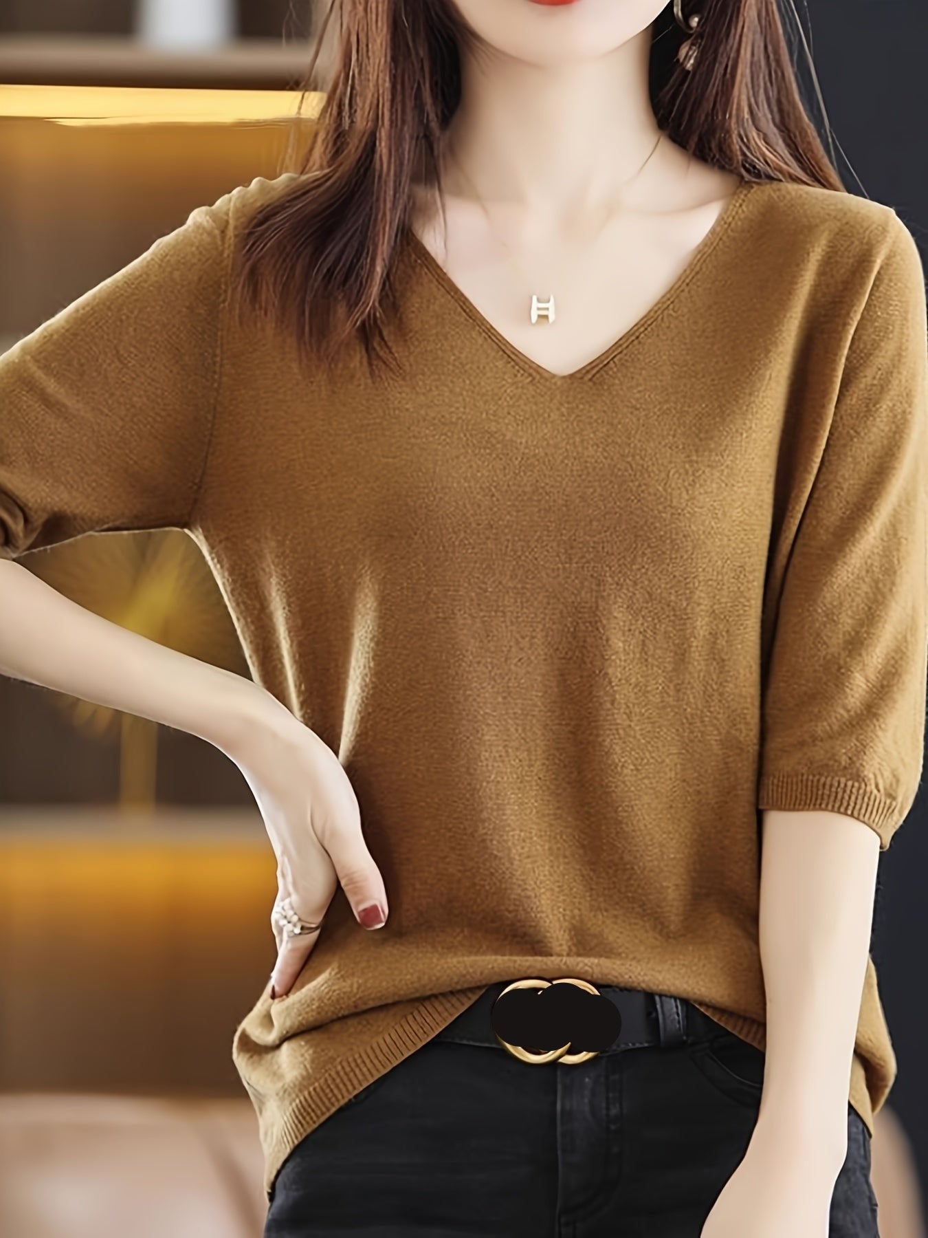 Roter V-Ausschnitt Strickpullover - Emma