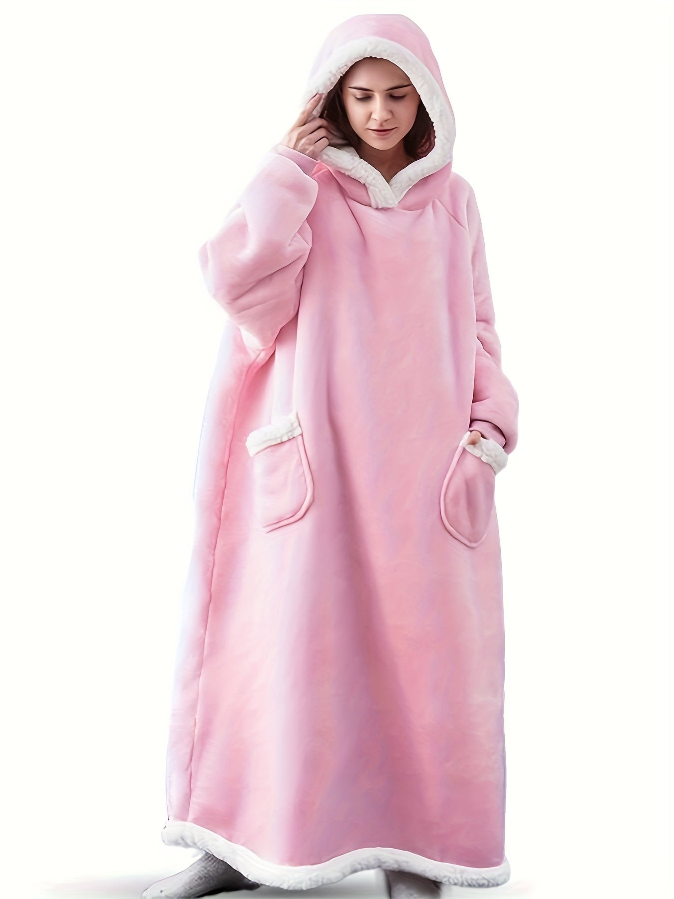 Marineblaue Plus-Size-Flanell-Bademantel - Sofie