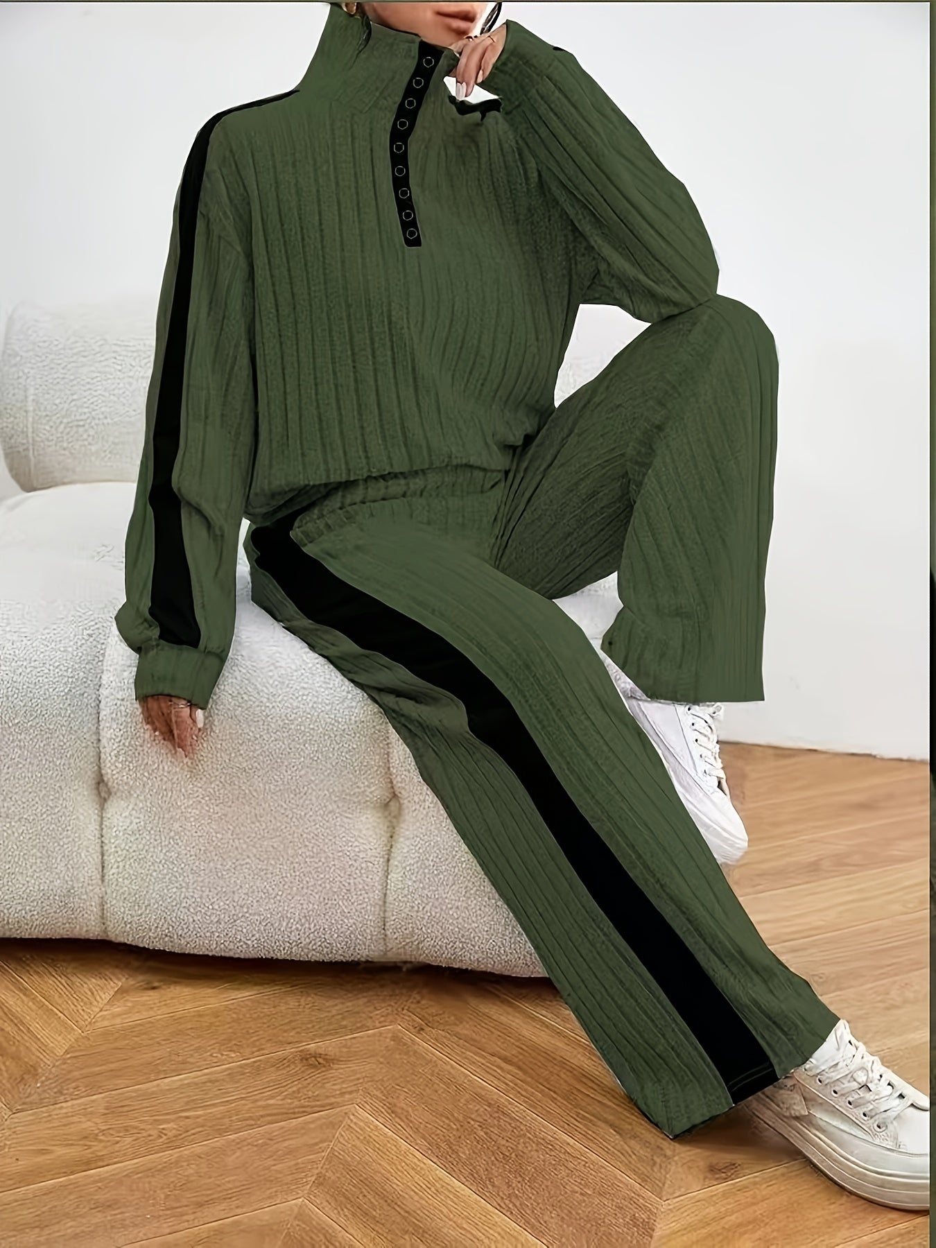 Graues Geripptes Zweiteiliges Set - Isa