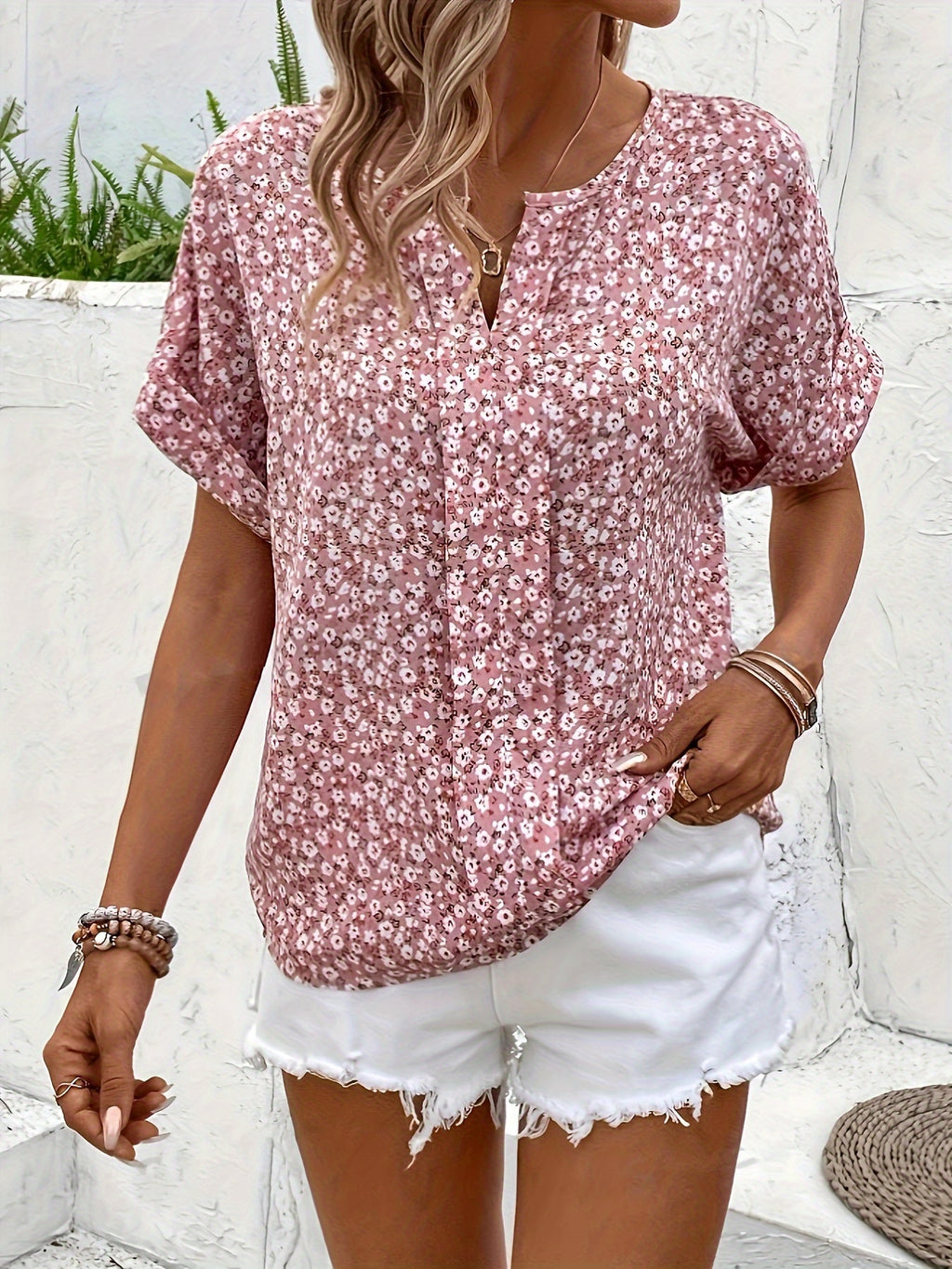 Rosa Blumenbluse - Anna