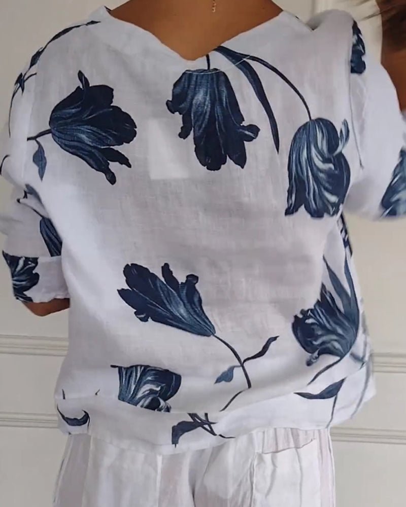 Weißes Baumwoll-Leinen Blumentop - Noor