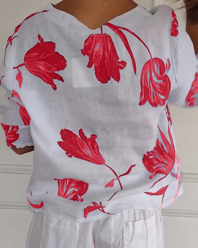 Weißes Baumwoll-Leinen Blumentop - Noor