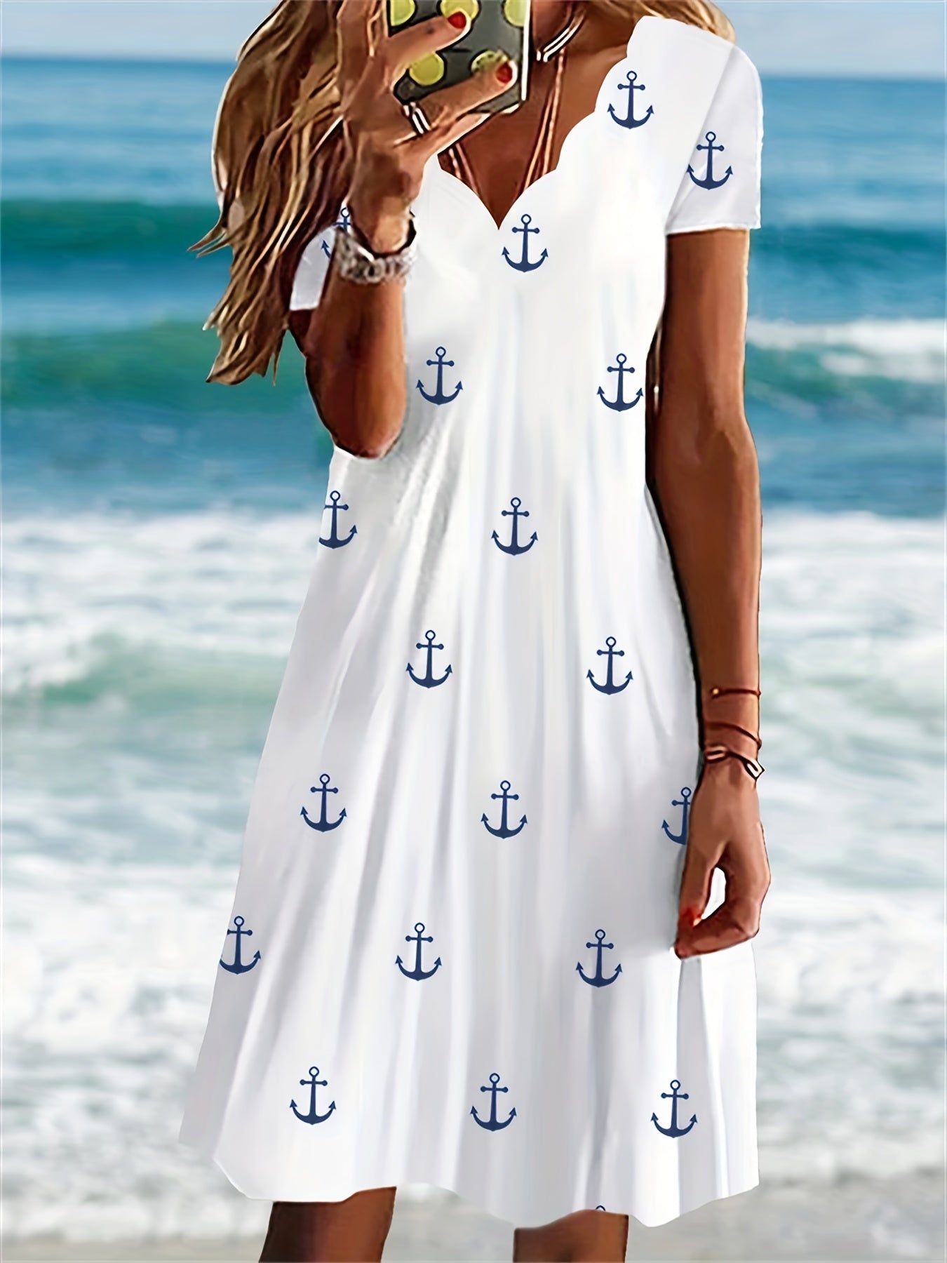 Blaues Anker-Print-Kleid - Maren