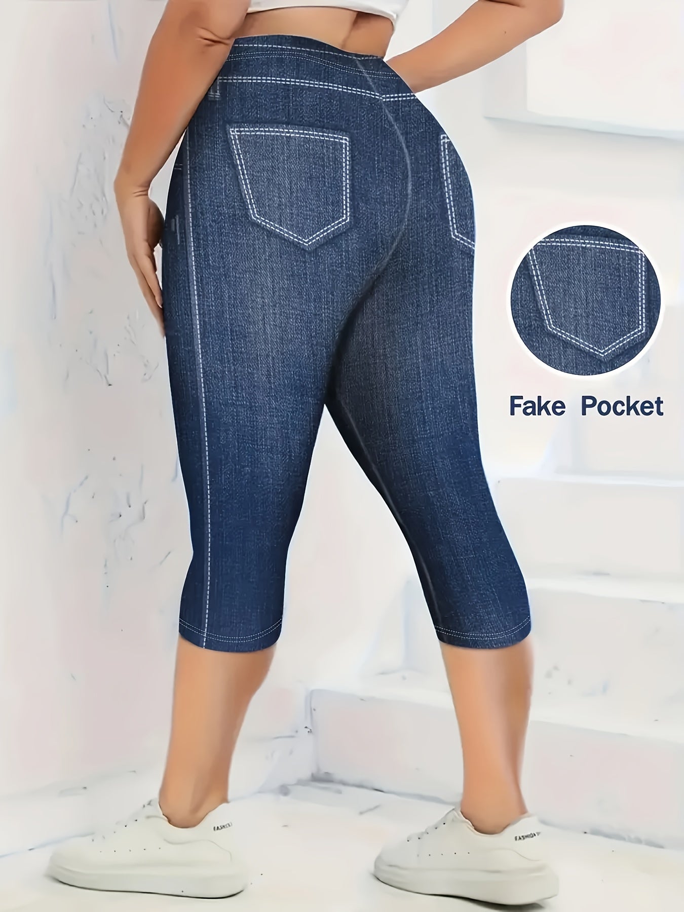 Marineblaue Capri-Leggings in Denim-Optik - Ella