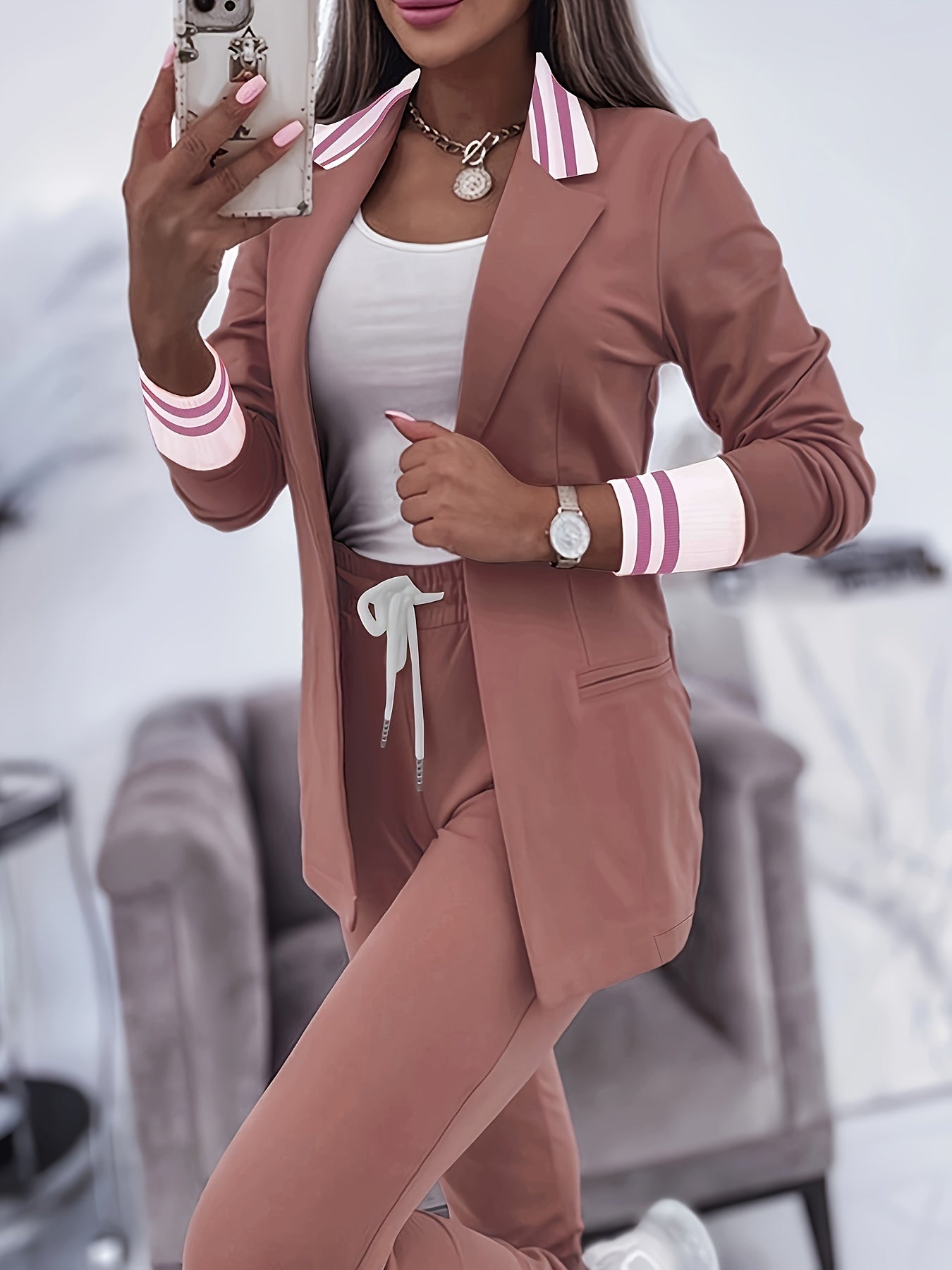 Rosa Streifen-Set - Jana