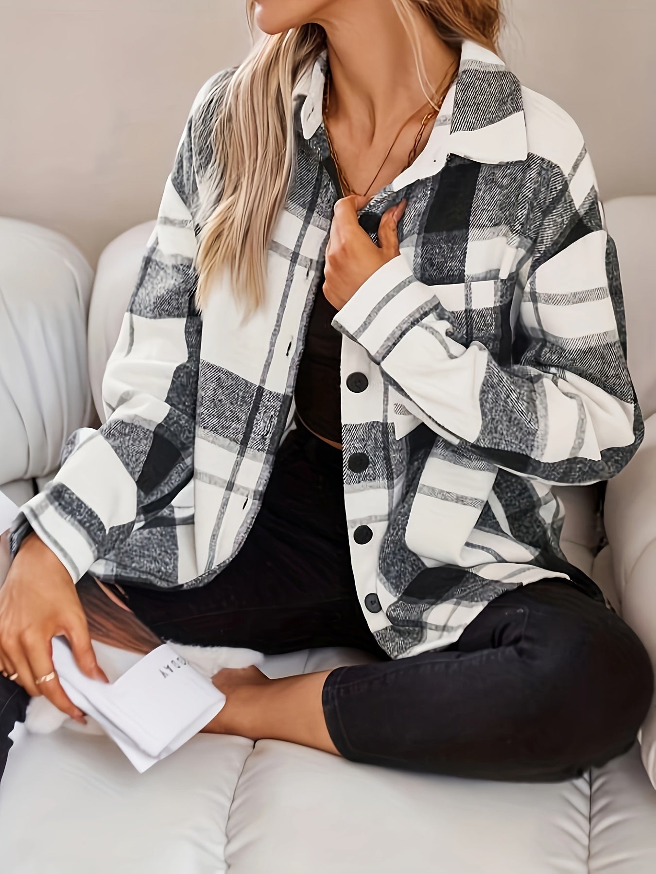Graue Karierte Jacke mit Knöpfen - Emma