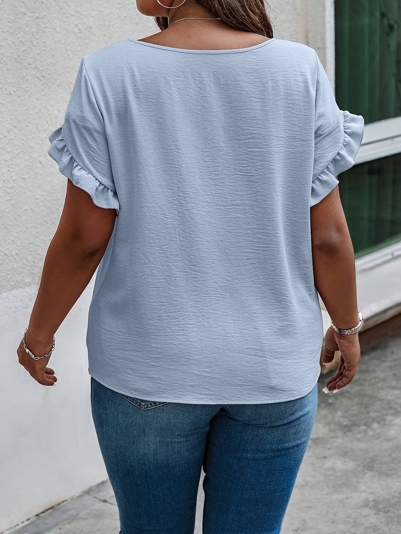 Blaue Rüschenärmel Bluse - Amelie
