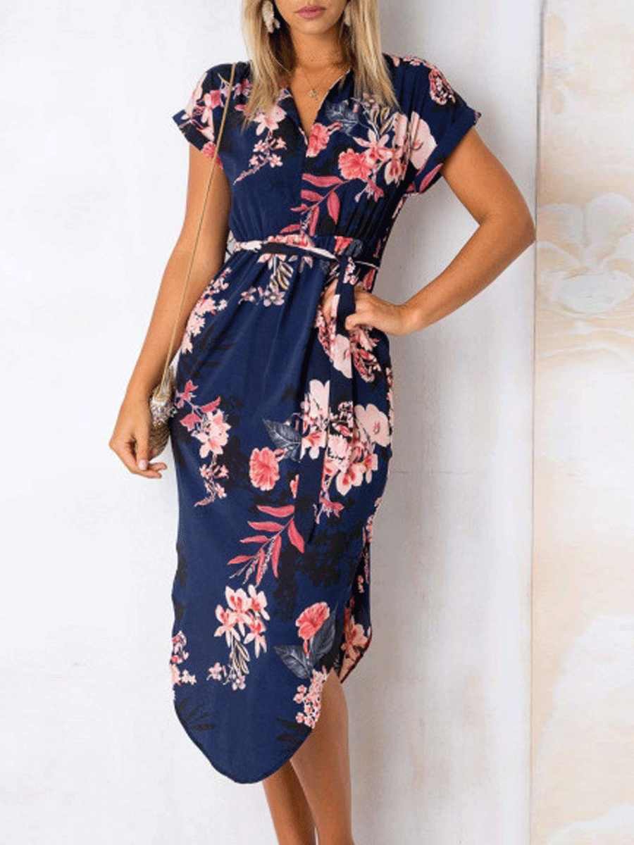 Weißes V-Ausschnitt Printkleid - Alina