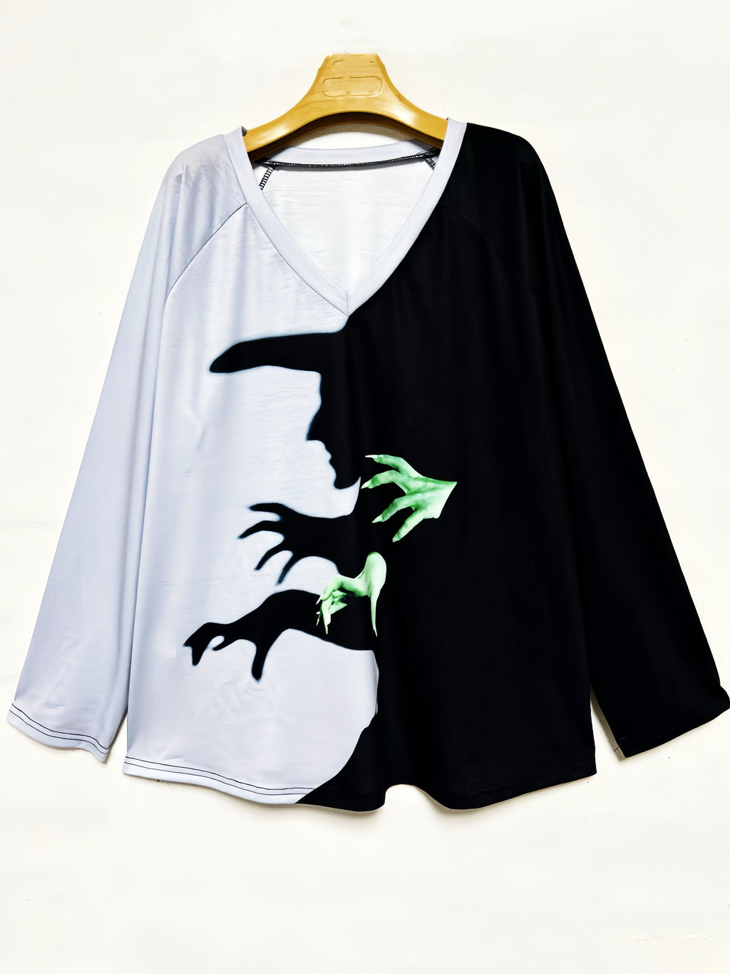 Schwarz-Weiße Farbblock Halloween T-Shirt - Liv