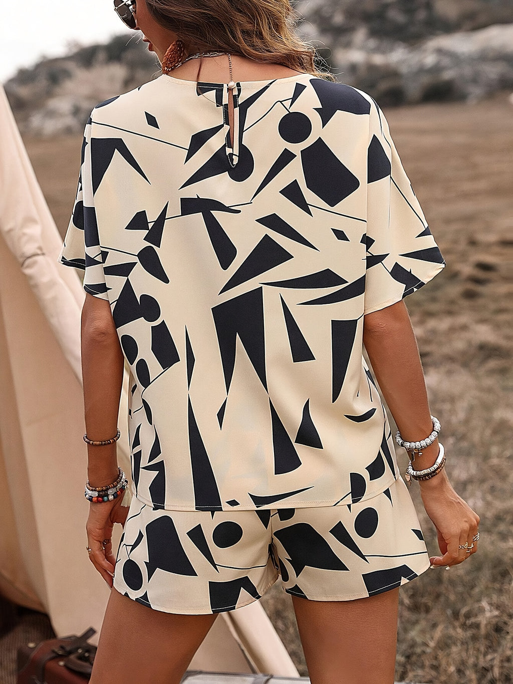 Beiges Geo-Print-Set - Nora