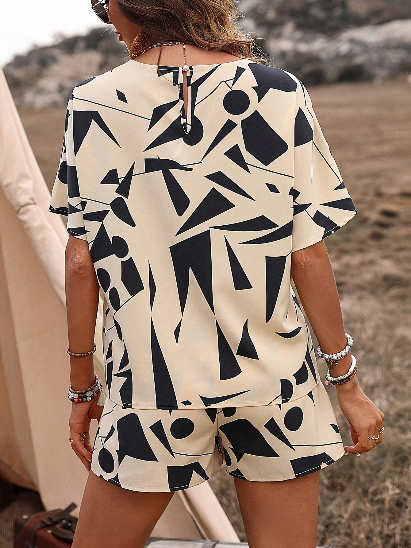 Beiges Geo-Print-Set - Nora