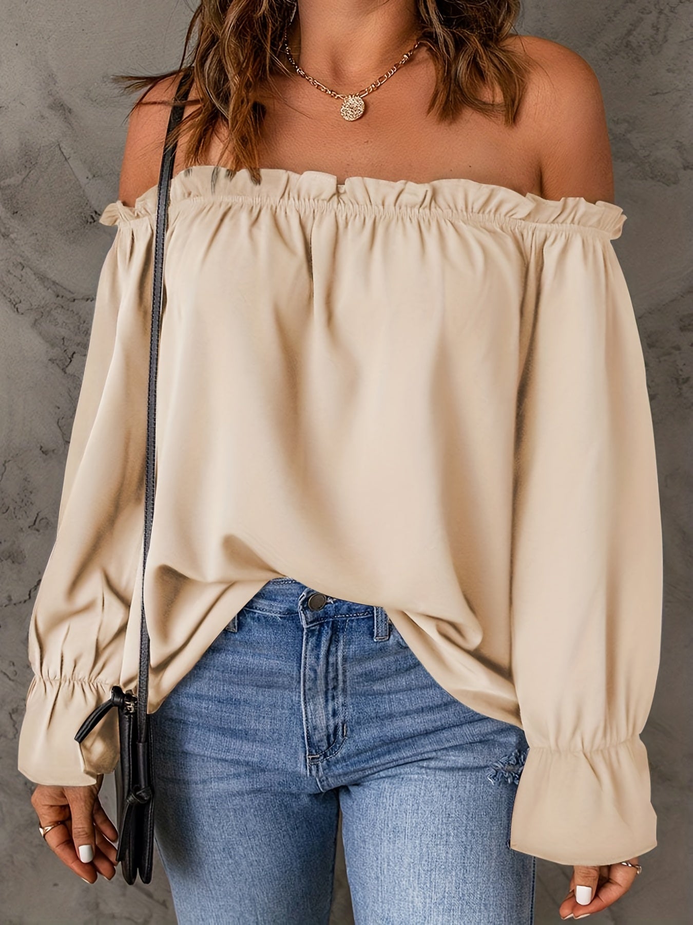 Apricotfarbene Schulterfreie Bluse - Emilia