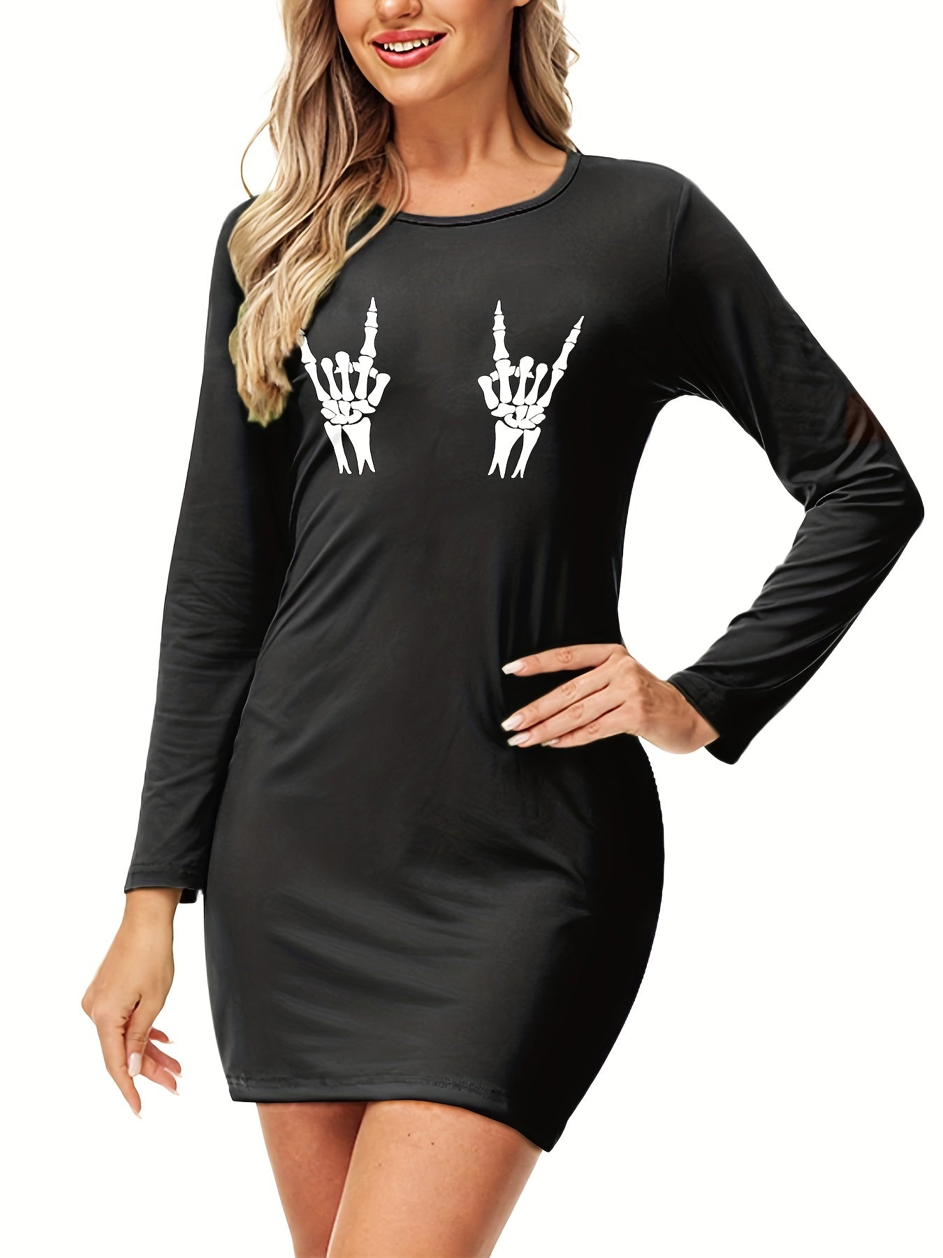 Schwarzes Halloween-Skelett-Kleid - Luna