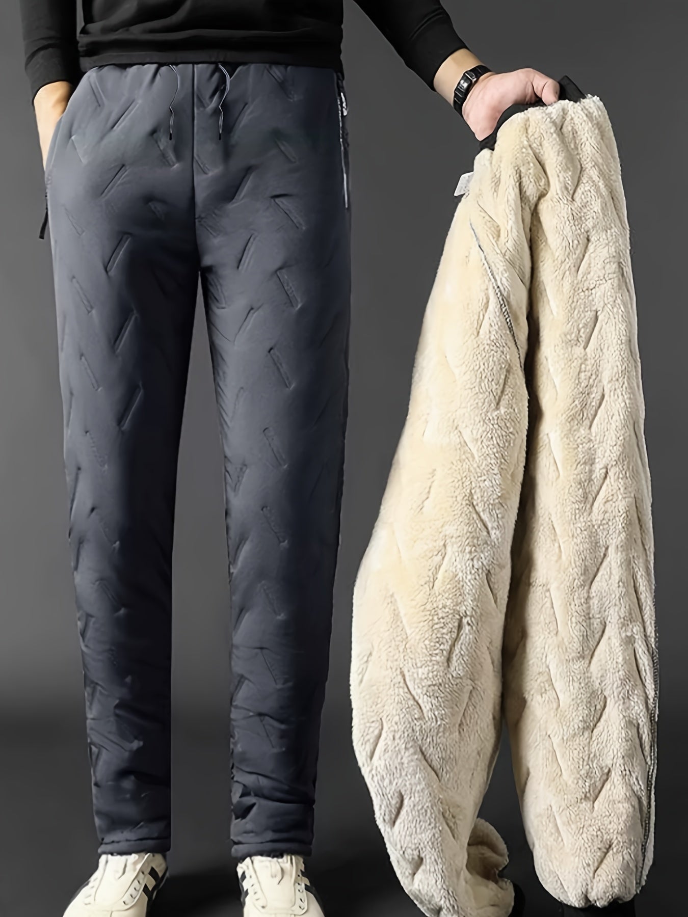 Schwarze Thermo-Fleece-Hose mit Kordelzug - Erik