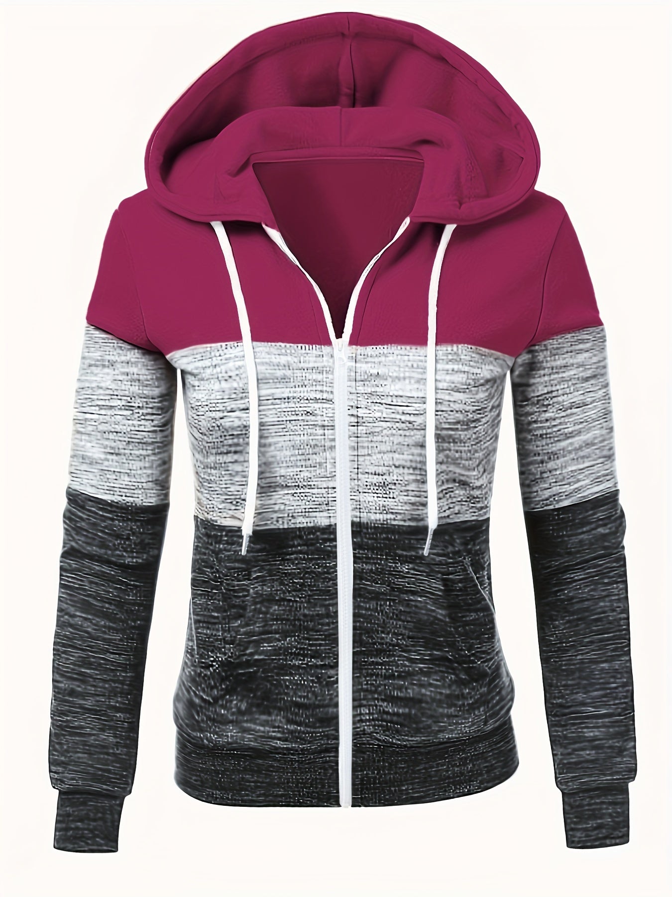 Rosa Colorblock Hoodie mit Reißverschluss - Mia